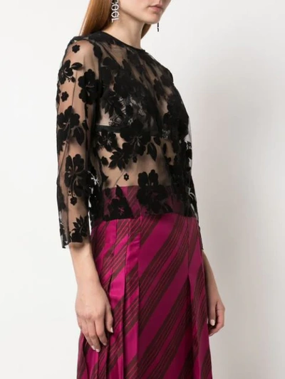 Shop Ashley Williams Sheer Floral Embroidered Blouse In Black