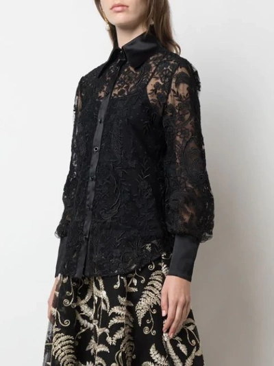 Shop Marchesa Embroidered Lace Shirt In Black