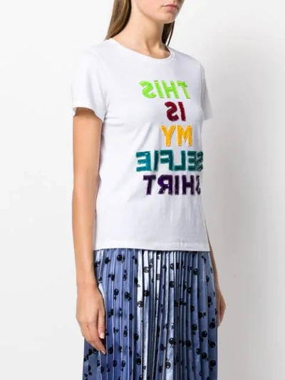 Shop Alice And Olivia Sequin Embroidery T-shirt  In A180 White/multi