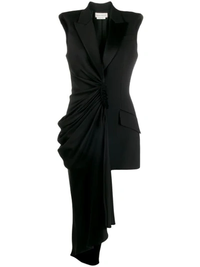 Shop Alexander Mcqueen Tuxedo Style Asymmetric Dress In Black