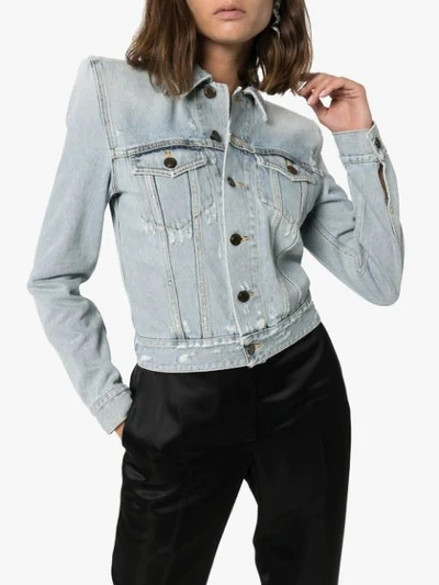 Shop Saint Laurent Exaggerated Shoulder Denim Jacket In Blue