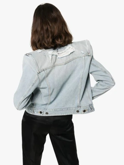 Shop Saint Laurent Exaggerated Shoulder Denim Jacket In Blue