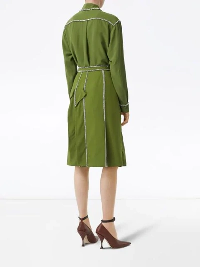 Shop Burberry Crystal Detail Panelled Wool Crepe A-line Skirt In Green