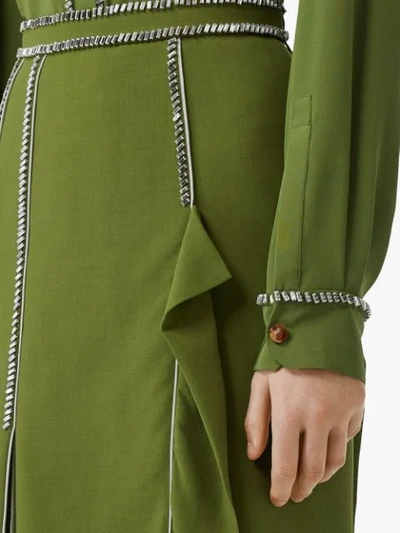 Shop Burberry Crystal Detail Panelled Wool Crepe A-line Skirt In Green