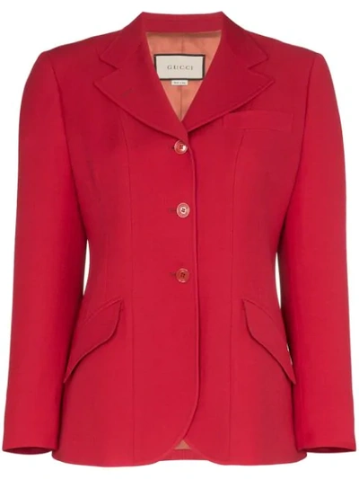 Shop Gucci Single-breasted Tailored Blazer In Red