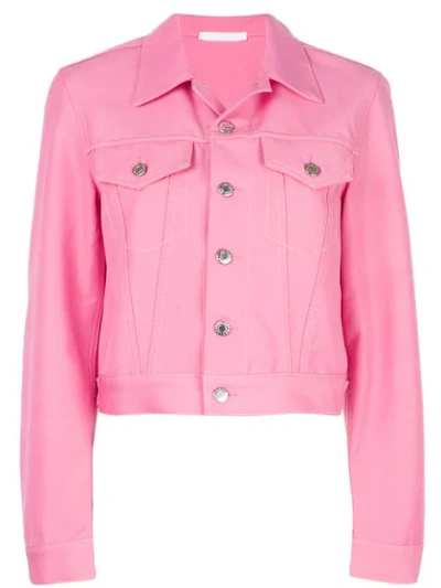 Shop Helmut Lang Cropped Denim Jacket In Pink