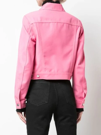 Shop Helmut Lang Cropped Denim Jacket In Pink