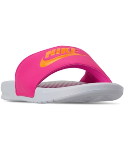 Shop Nike Women's Benassi Jdi Swoosh Slide Sandals From Finish Line In White/laser Orange-laser