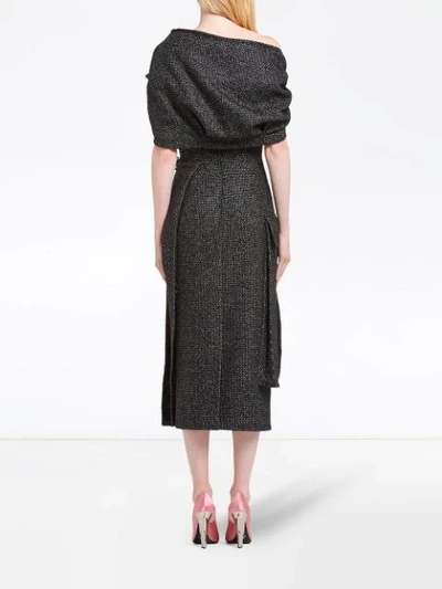 Shop Prada Oversized Collar Tweed Midi Dress In Grey