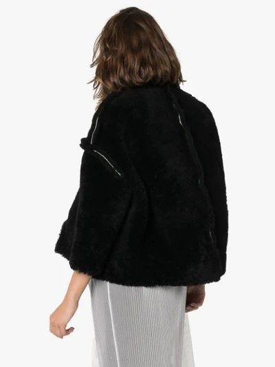 Shop Rick Owens Cropped Shearling Jacket In  Black