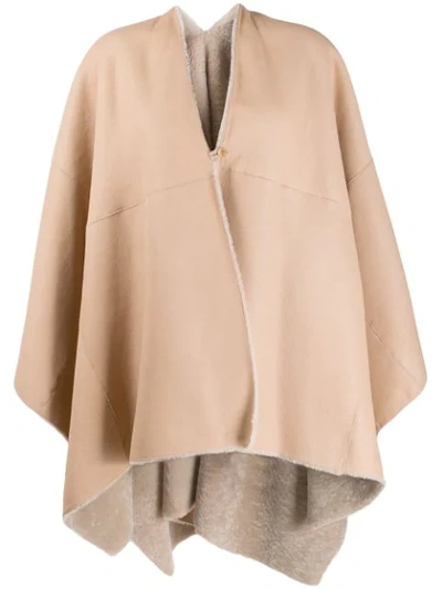 Shop Agnona Oversized Shearling Poncho In N11 Beige