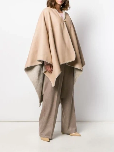 Shop Agnona Oversized Shearling Poncho In N11 Beige