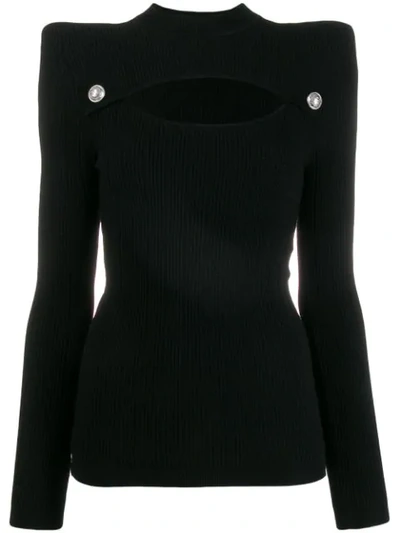 Shop Balmain Structured Cut Out Knitted Top In Black