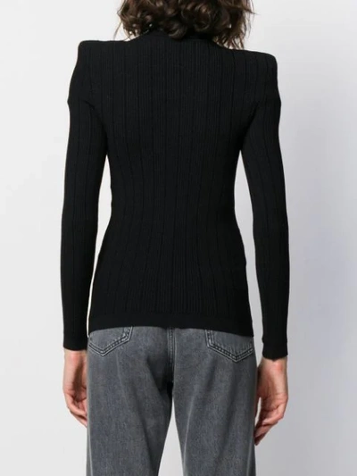 Shop Balmain Structured Cut Out Knitted Top In Black