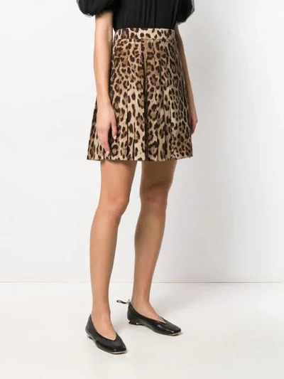 Shop Dolce & Gabbana Leopard Print Pleated Skirt In Brown