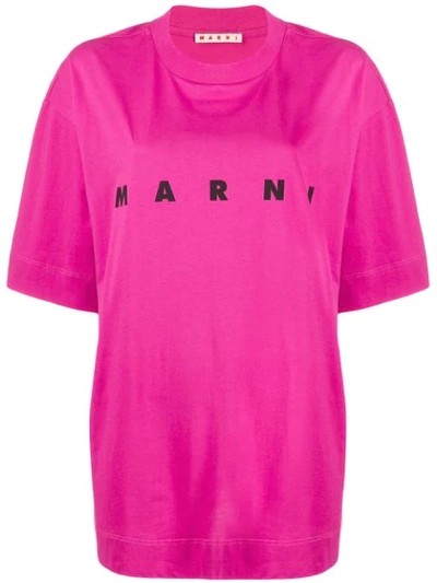 Shop Marni Logo Print Oversized T-shirt In Pink