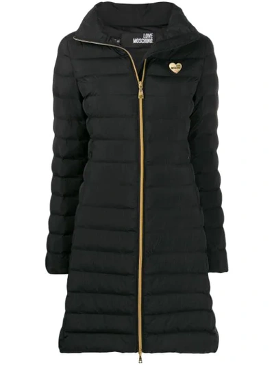 Shop Love Moschino Mid Length Padded Coat In Black