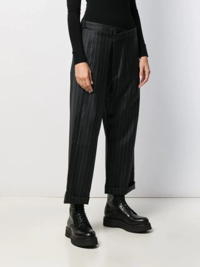 Shop R13 Cropped Pinstripe Trousers In 160ps Black Pinstripe