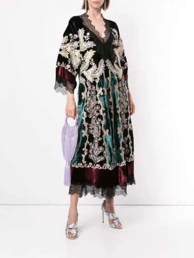 Biyan Embroidered Velvet Dress In Black