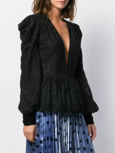 Shop Amen Plunging Neck Lace Blouse In Black