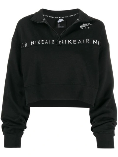 Shop Nike Cropped Funnel-neck Sweatshirt In Black