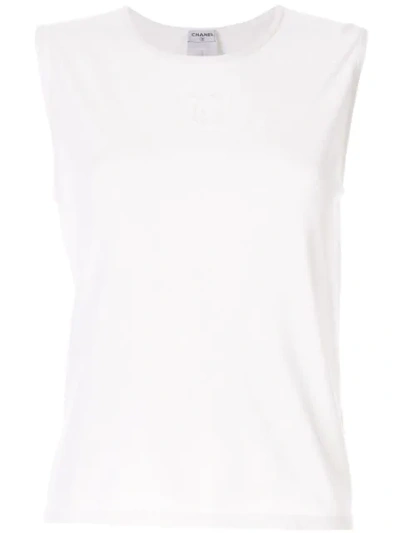 Pre-owned Chanel Knitted Cc Logo Tank Top In White
