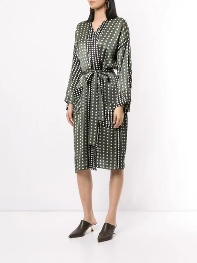 Shop Asceno Contrast Polka Dot Silk Dress In Green