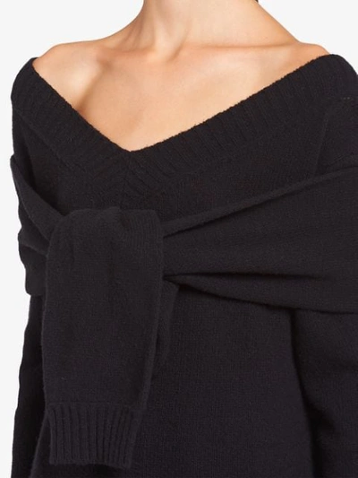 Shop Prada Tie-front Relaxed Jumper In Black