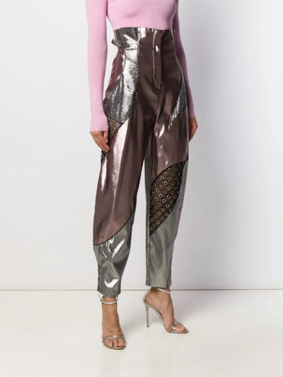 Shop Alberta Ferretti Metallic High-waisted Trousers In Brown