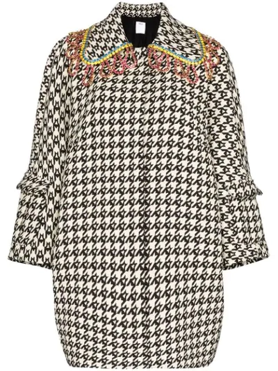 Shop Area Crystal-embellished Houndstooth Pea Coat In Black / Ecru