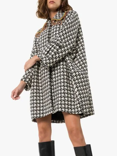 Shop Area Crystal-embellished Houndstooth Pea Coat In Black / Ecru