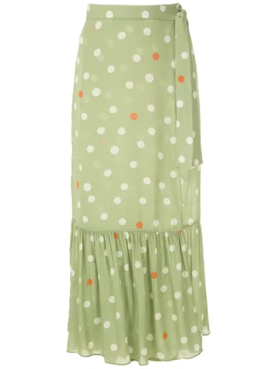 Shop Adriana Degreas Polka Dot Beach Skirt In Green