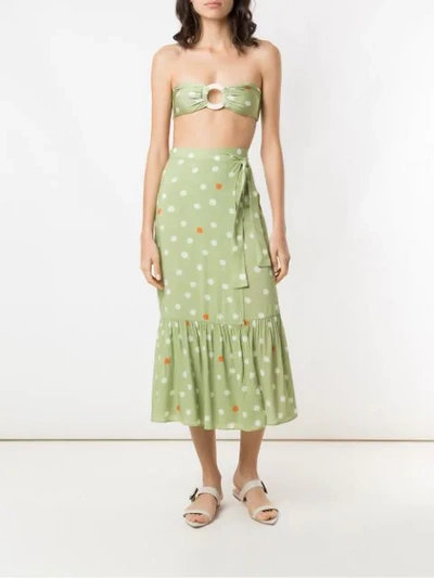 Shop Adriana Degreas Polka Dot Beach Skirt In Green