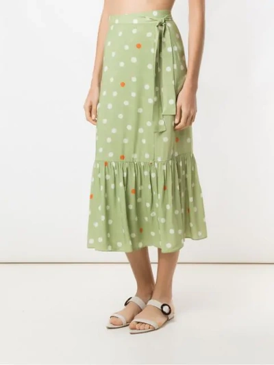 Shop Adriana Degreas Polka Dot Beach Skirt In Green