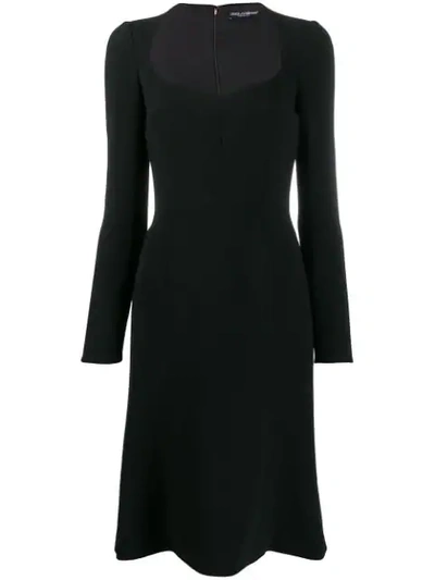 Shop Dolce & Gabbana Long-sleeved Cady Midi Dress In Black