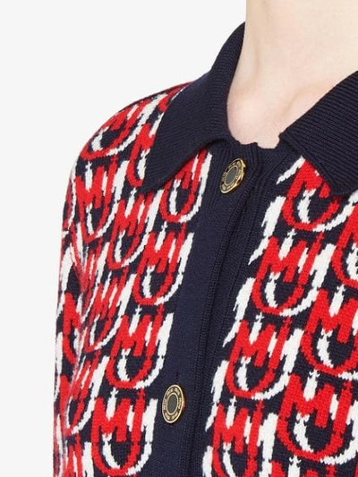 Shop Miu Miu Mm Logo Pattern Knitted Cardigan - Red