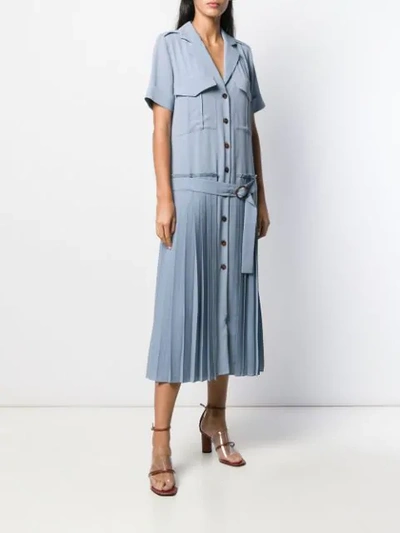 Shop Victoria Beckham Pleated Long Shirt Dress In Crepe Blue