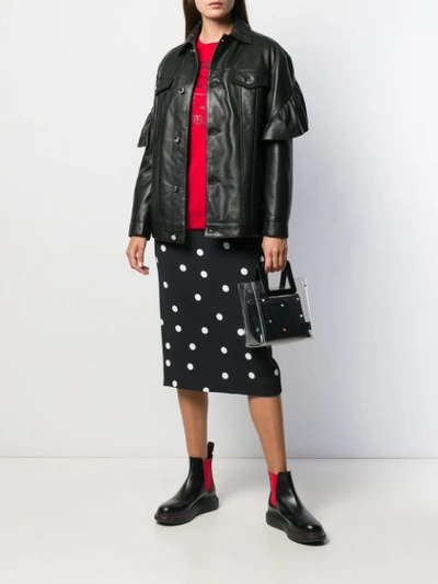 Shop Red Valentino Ruffle Trim Leather Jacket In Black