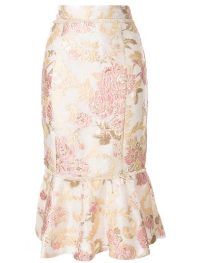 We Are Kindred Delphi Floral-brocade Skirt In Marigold