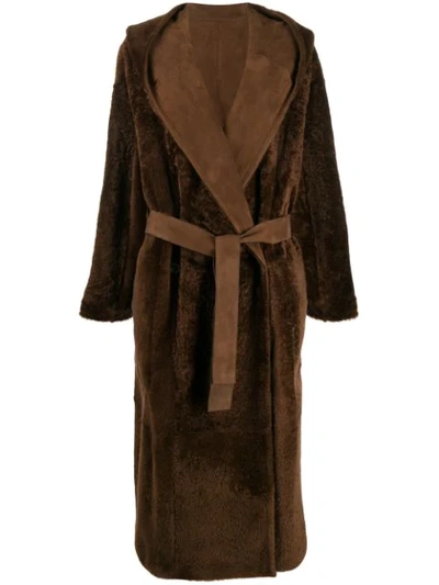 Shop Agnona Reversible Hooded Coat In Brown