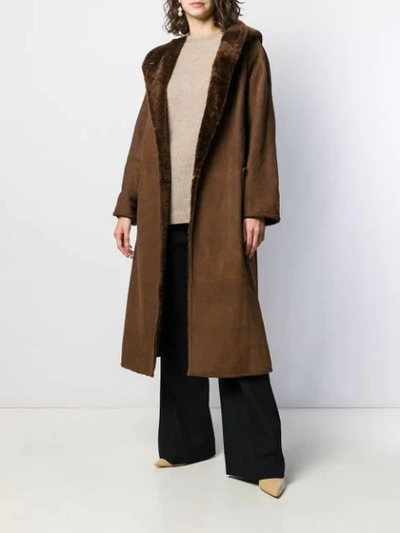 Shop Agnona Reversible Hooded Coat In Brown