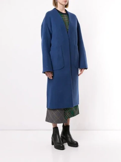 Shop Enföld Longline Cocoon Coat In Blue