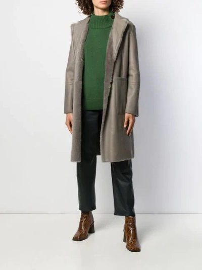 Shop Yves Salomon Mid-length Textured Coat In Grey