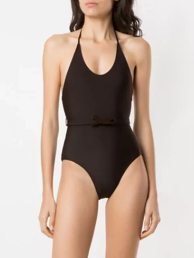 Shop Adriana Degreas Belted Halter Neck Swimsuit In Brown