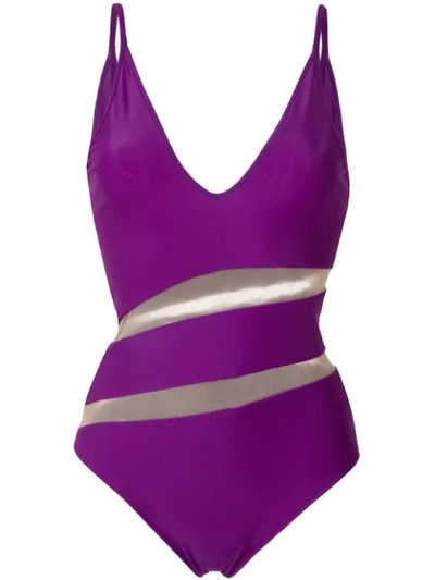 Shop Gloria Coelho Sheer Panels Swimsuit In Purple