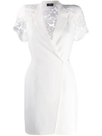 Shop Elisabetta Franchi Lace Sleeve Blazer Dress In 360 Avorio