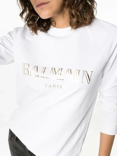 Shop Balmain Long Sleeved Logo Jumper - White