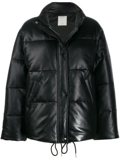 Sandro Funnel-neck Padded Leather Jacket In Black | ModeSens