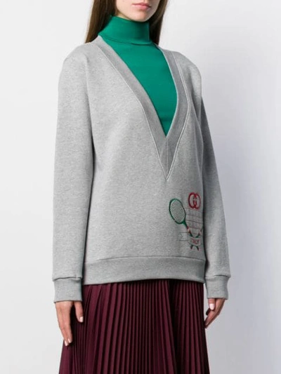 Shop Gucci Plunge Neck Tennis Sweatshirt In Grey