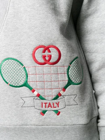 Shop Gucci Plunge Neck Tennis Sweatshirt In Grey